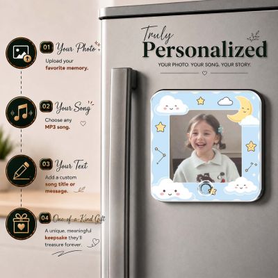 Personalized Birthday Gift for Daughter & Son Customized Musical Fridge Magnet with Photo Music Player Music Box Fridge Magnet Return Gift for Kids